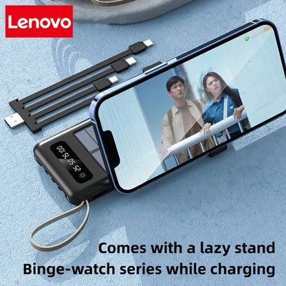 Lenovo Solar Power Bank 50000mAh Large Capacity Mobile Power Fast Charging Battery Dual USB 4 Cables For iPhone Samsung