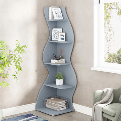 Corner Bookshelf - Modern 5-Tier Shelf | Stylish Wooden Storage Rack