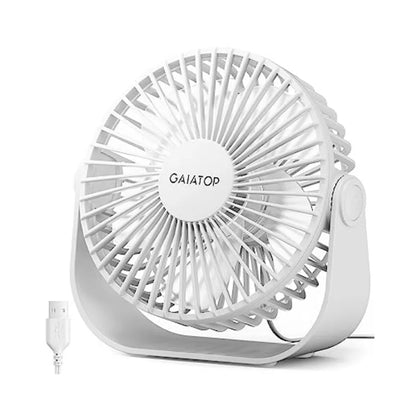 USB Desk Fan, 3 Speeds Strong Airflow, 5.5 Inch Portable 90° Rotate Quiet Cooling, Small Personal Table Fans for Bedroom Home O