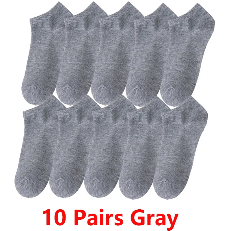 10/20/30 Pairs Men's Ankle Socks Solid Color Breathable Comfy Sweat-absorbing Boat Socks Casual Short Socks