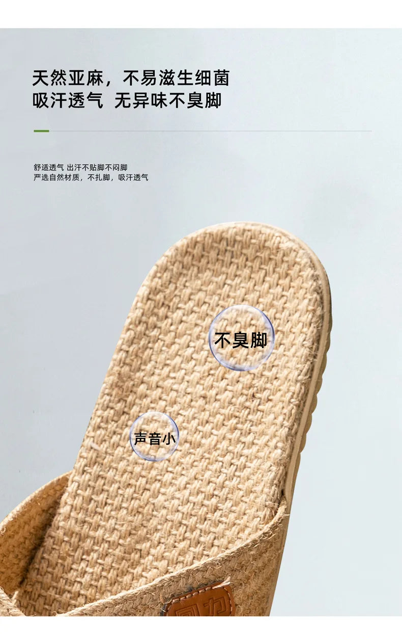 Men Shoes Slippers Linen Home Indoor Open Toe Flat Shoe Beach Slippers Striped Spliced Rubber Sandals Zapatillas Hombre