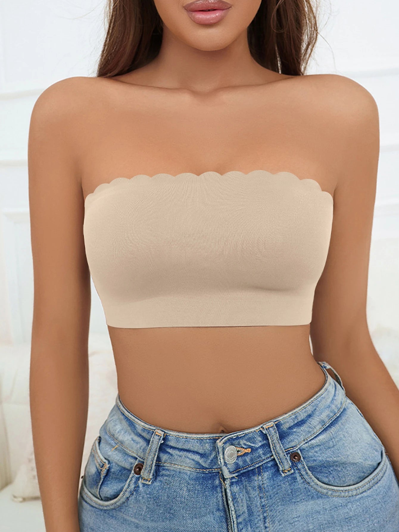 Women's Half Cup Ultra Thin Silicone Non-slip Underwear  Seamless Strapless Wave Edge Tube Top Bra Off-the-shoulder Dress Linger