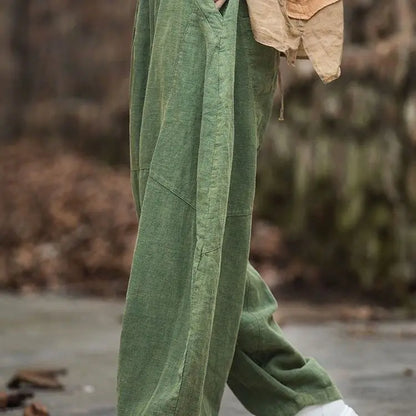 Elegant Women's Cotton Linen Baggy Cargo y2k Pants Vintage Elastic Waist Trousers Loose Casual Long Wide Leg Oversize Clothes
