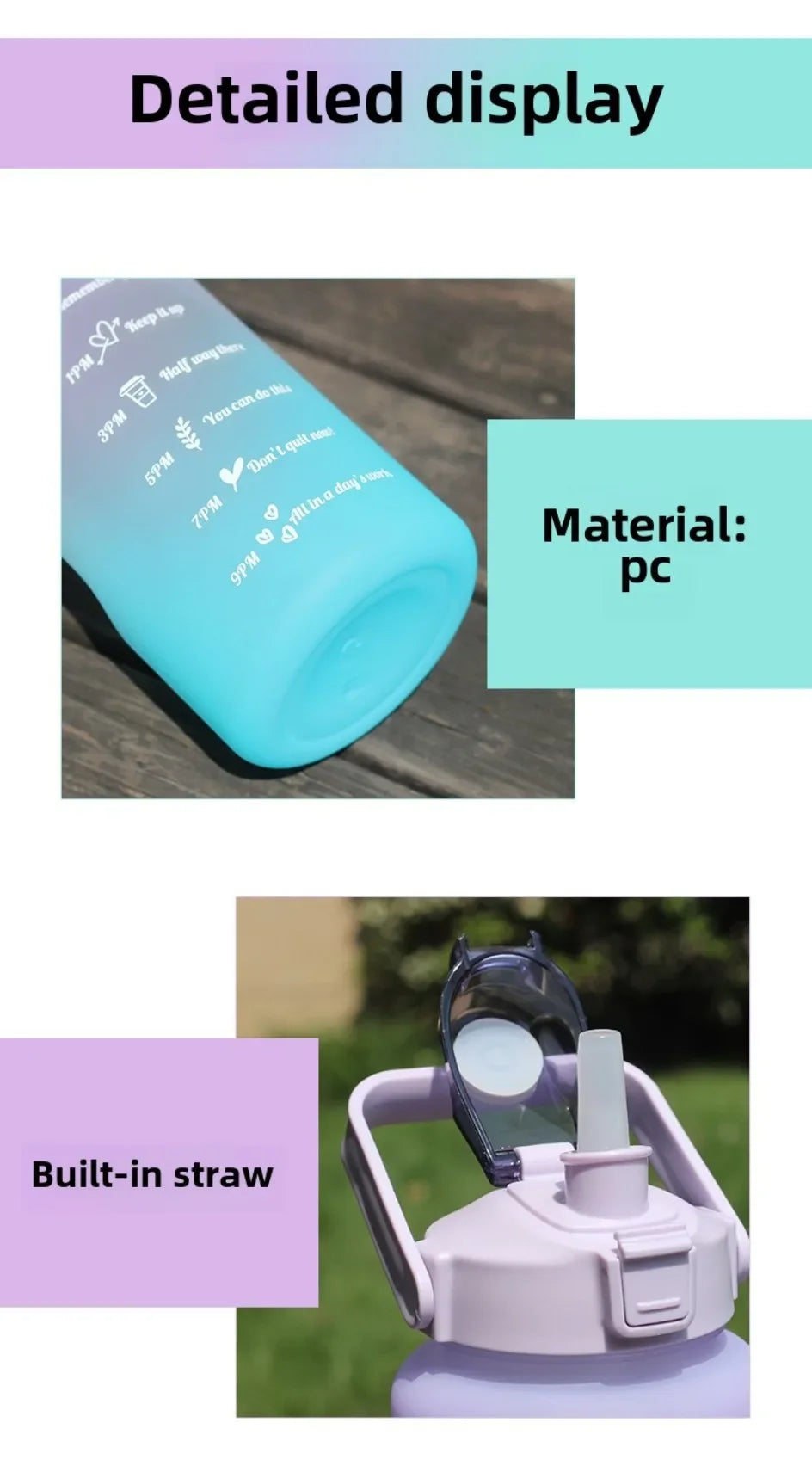 2000ml Large Capacity Plastic Water Bottle Frosted Gradient Water Bottle Outdoor Sports and Fitness Portable Water Kettles
