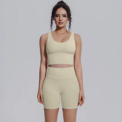 Solid Color Summer Yoga Set Woman's Sexy Backless Yoga Underwear with Chest Pad Quick-Dry Hip Push Up Fitness Shorts Sportswear