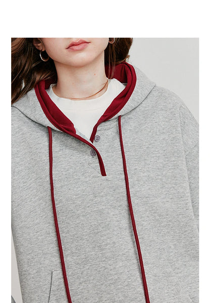 TOYOUTH Women Hoodies Sweatshirt 2025 Autumn New Contrasting Color Embroidery Splicing Hooded Pullover Tops