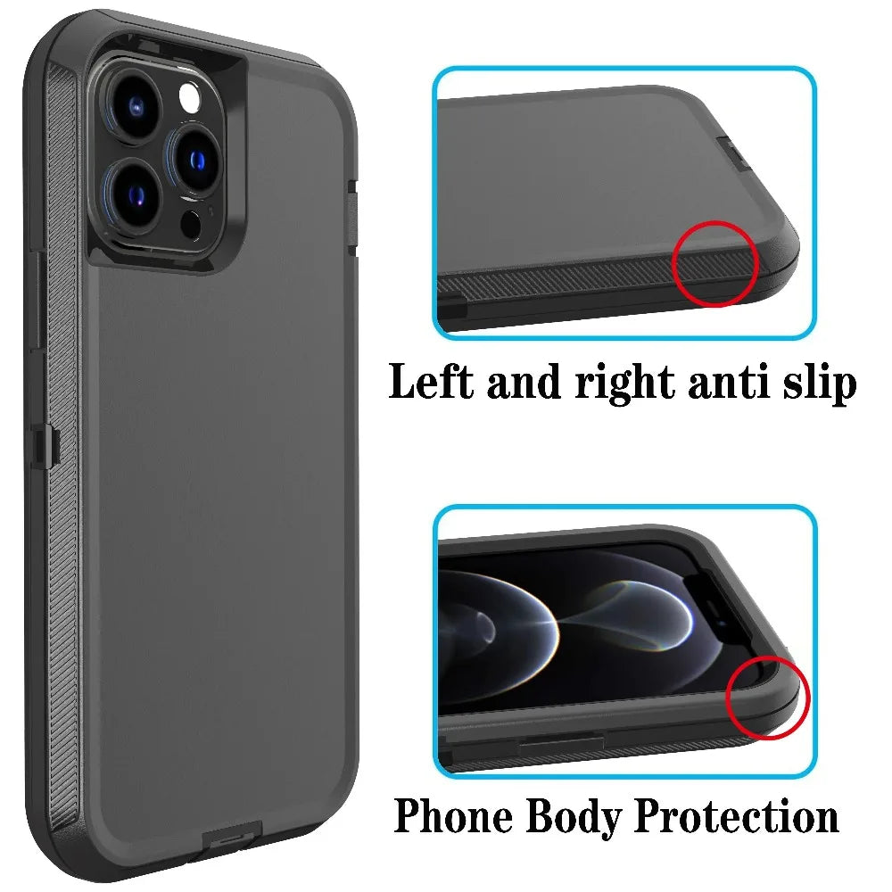 Luxury OTT Armor BOX Phone Case for IPhone 17 Air 16 15 14 Plus 13 12 Pro Max Soft Bumpers with Belt Clamp Protective Hard Cover