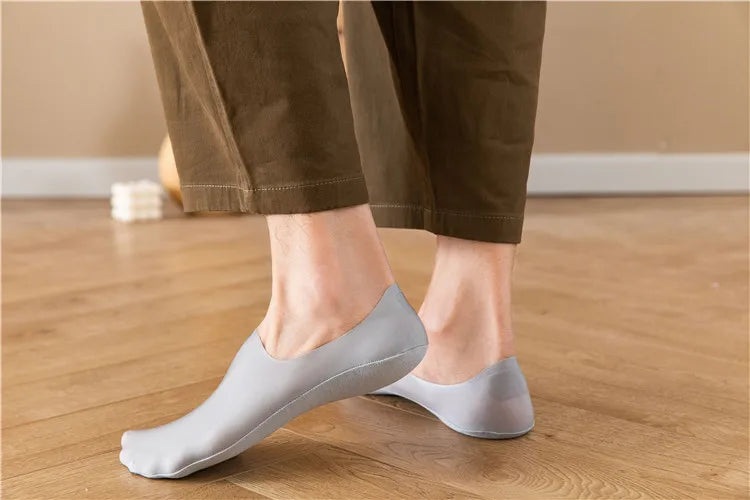 5pairs Men's Socks Cotton Breathable Summer Ultra-thin No Show Ice Silk Sock Silicone Non-slip Bottom Absorb Sweat Men Boat Sock
