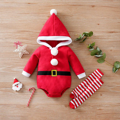Baby Romper Cotton - Newborn Unisex Velvet Santa Elk Long Sleeve 0-18 Months