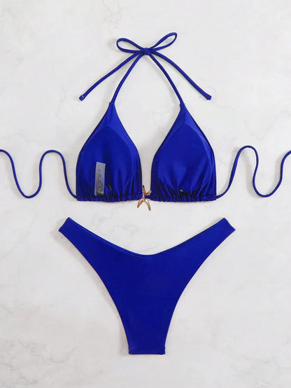 Sexy Bikini Set - Women's Swimwear Two Piece Halter Neck Micro Bikini Swimsuit