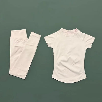 2 Piece Women Solid Color Set Summer Casual Short Sleeve T-Shirt High Waist Long Pants Soft Breathable Tracksuit Daily Outfit