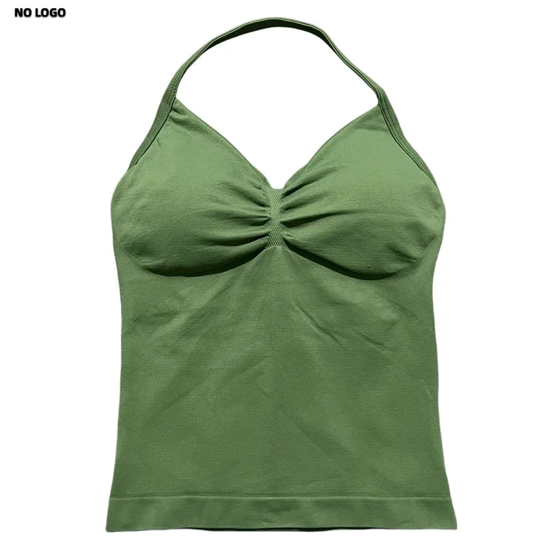 Women Yoga Vest - Longline Strappy Top | Breathable Fitness Tank Top Open Back Halter