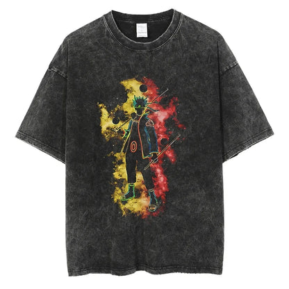 Japanese Anime Naruto Vintage Tshirt Harajuku Streetwear Men Washed T-Shirt Cotton Tops Fashion Summer Short Sleeve Tees Shirts