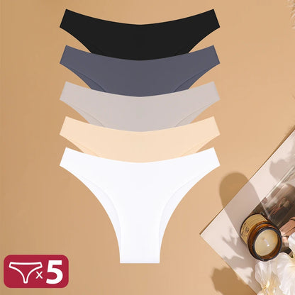 FINETOO 5Pcs/Set Ice Silk Seamless Underwear Low Waisted Brazilian Pants Breathable High Elasticity Lingerie Intimates Panties