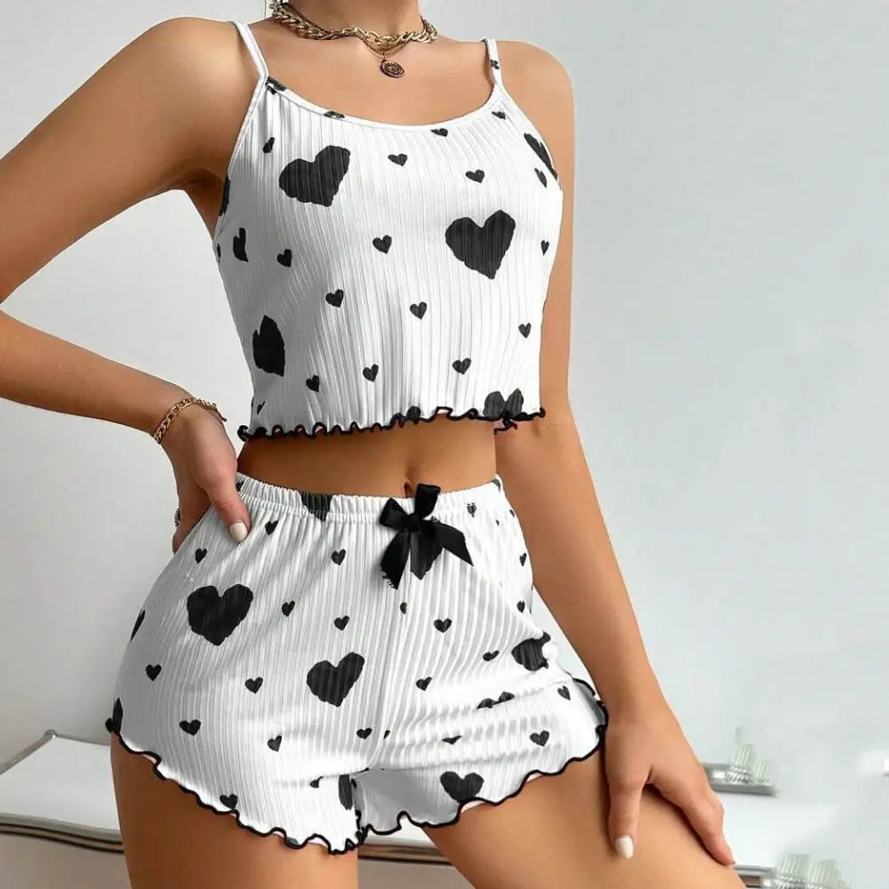 Summer Womens Pajama Set - Solid Color Polyester Sling Top  Shorts - ZOOMNSTORE