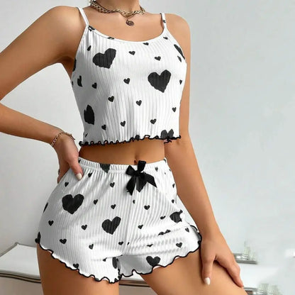 Summer Womens Pajama Set - Solid Color Polyester Sling Top  Shorts - ZOOMNSTORE