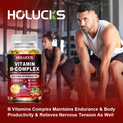 Vitamin B Complex Supplement, Rich in B1, B2, B3, B5, B6, Biotin, Strength Energy, Support Brain & Heart, Promote Metabolism