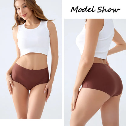 4PCS/SET Plus Size Underwear Women's Panties Ice Silk Solid Color Ladies Seamless Underpants High Waist Sexy Breathable Lingerie