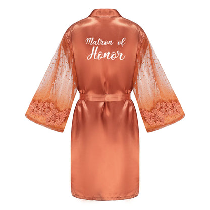 Caramel Wedding Bride Bridesmaid Robes Dressing Gown Sexy Women Bathrobe Night Shirts Short Women Kimono Mesh Sleeve