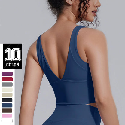 New Backless Yoga Vest for Woman Yoga Underwear with Chest Pad Summer Breathable Workout Top Running Shockproof Sports Bra
