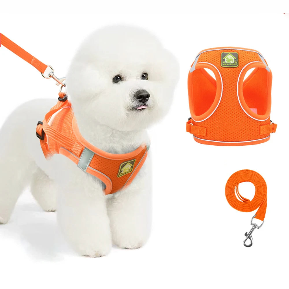 Dog Harness Pet Leash Vest-style Cat Breathable Adjustable Rope Reflective Pet Supplies Small Medium Dog Walking Harness Lead