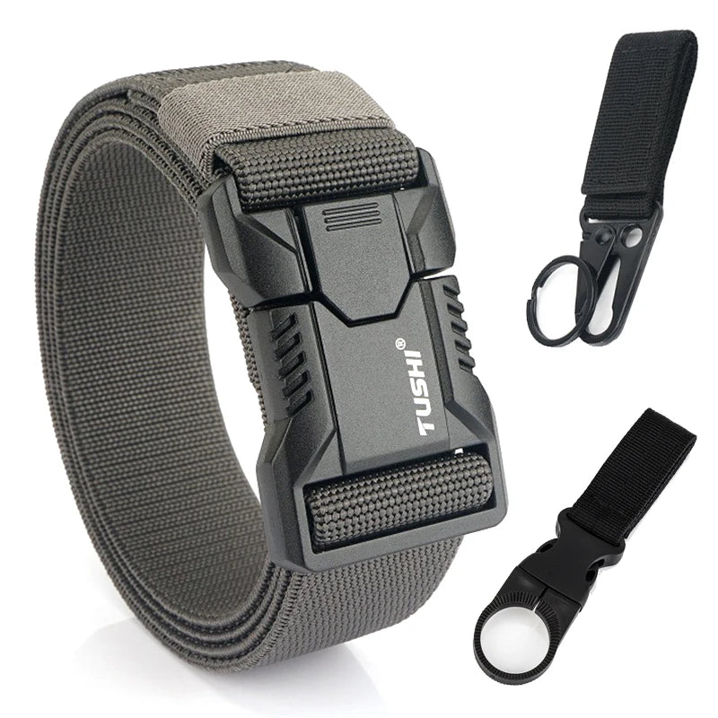 Tactical Outdoor Belt - Adjustable Elastic Waistband With Aluminum Alloy Buckle For Men