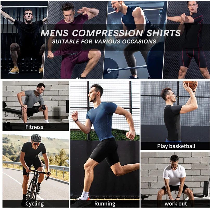 Men's Compression Shirt - Quick Dry Rashguard Gym Fitness Tee for Running & Surfing