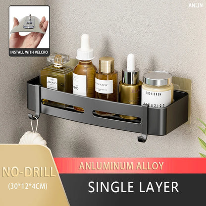 Aluminum Corner Shower Rack - Wall Mounted Bathroom Storage Organizer