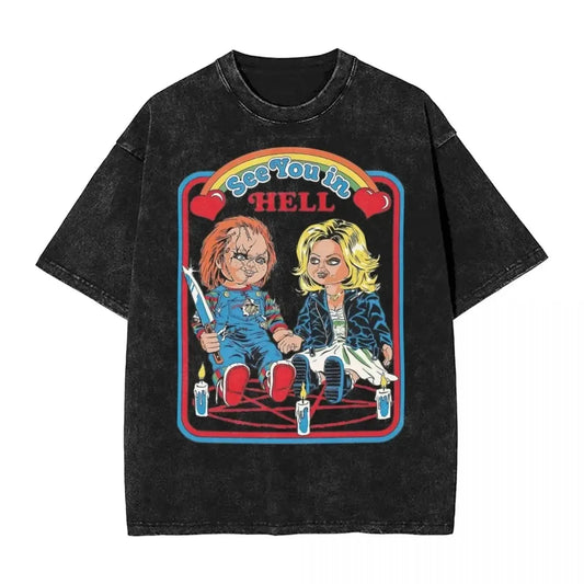 Chucky and Tiffany Halloween T-Shirt - Casual Oversized Tee for Men and Women - ZOOMNSTORE