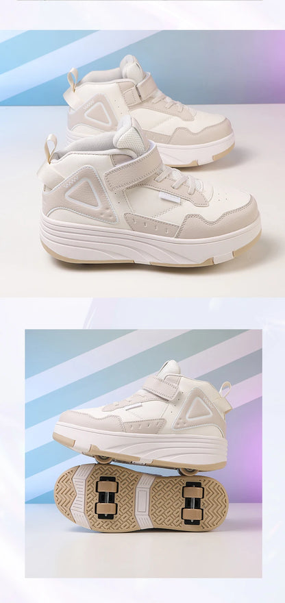 Children Roller Skates - Kids 4 Wheel Shoes With TPR Outsole & Hook And Loop Closure