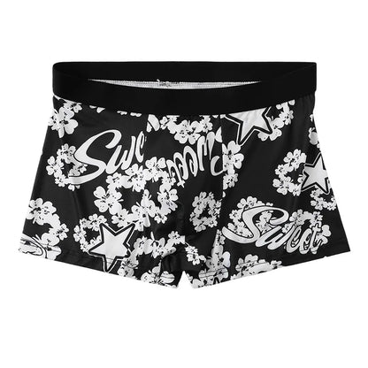 5PCS Random Men's Breathable Boxer Underwear with Colorful Graffiti Patterns Elastic Waistband Trendy and Fashionable Underwear