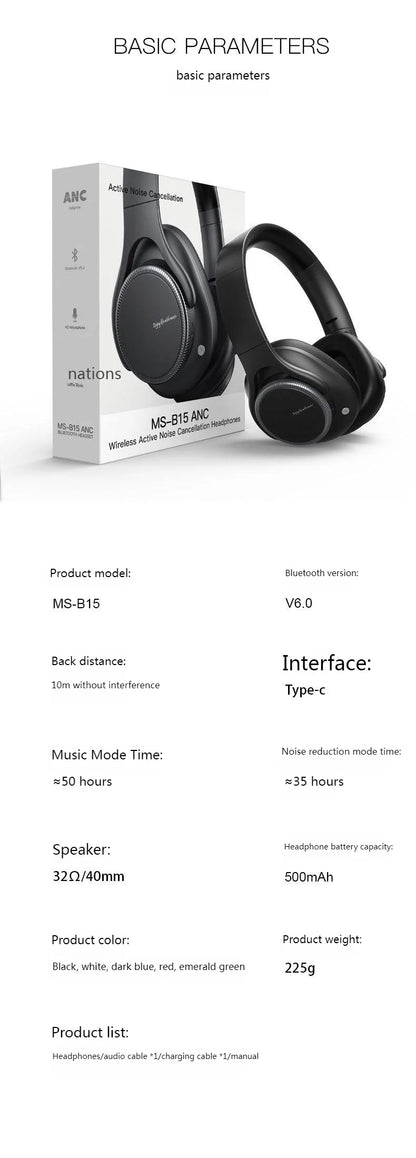 Rotary Volume Knob ANC Active Noise Cancelling Over-Ear Wireless Bluetooth6.0 Headphones Head Mounted Foldable Headset With Mic