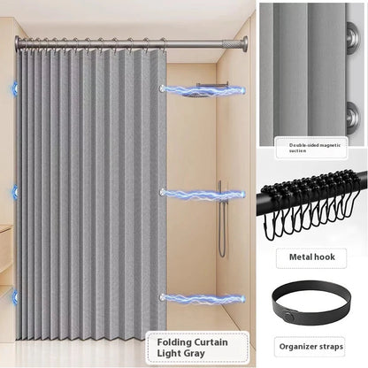 Folding Linen Shower Curtain - Waterproof with Magnets for Walk-in Showers - ZOOMNSTORE