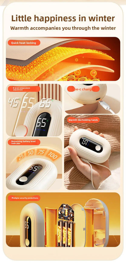 Mini Hand Warmer With Digital Display USB Charging Self-Heating Hand Warmer Gift Box Portable Warmth For Hands
