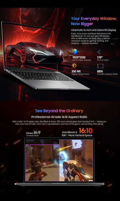 Blackview GamiBook 8 16 Inch Laptop - AMD Ryzen 7, 1920x1200 Display, Fast Charge Battery