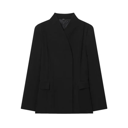 Women's Casual Blazer - Autumn Long Sleeve V Neck Double Breasted Jacket With Pockets