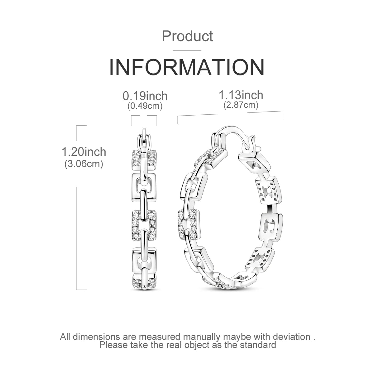 Orstarry S925 Sterling Silver Square Chain With Stone Inlaid Earrings Hoop Earrings For Women Jewelry Original Party Trendy Gift
