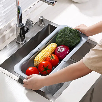 Sink Drain Rack – Adjustable Retractable Kitchen Shelf with Plastic Drain Basket