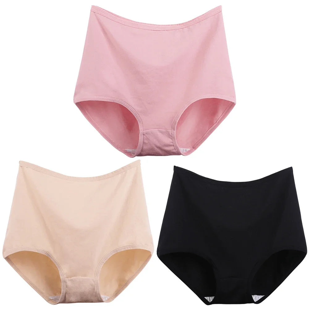 3pcs Cotton Women Panties Lady Plus Size Underwear Large Size High Waist Briefs Breathable Solid Color Female Lingerie