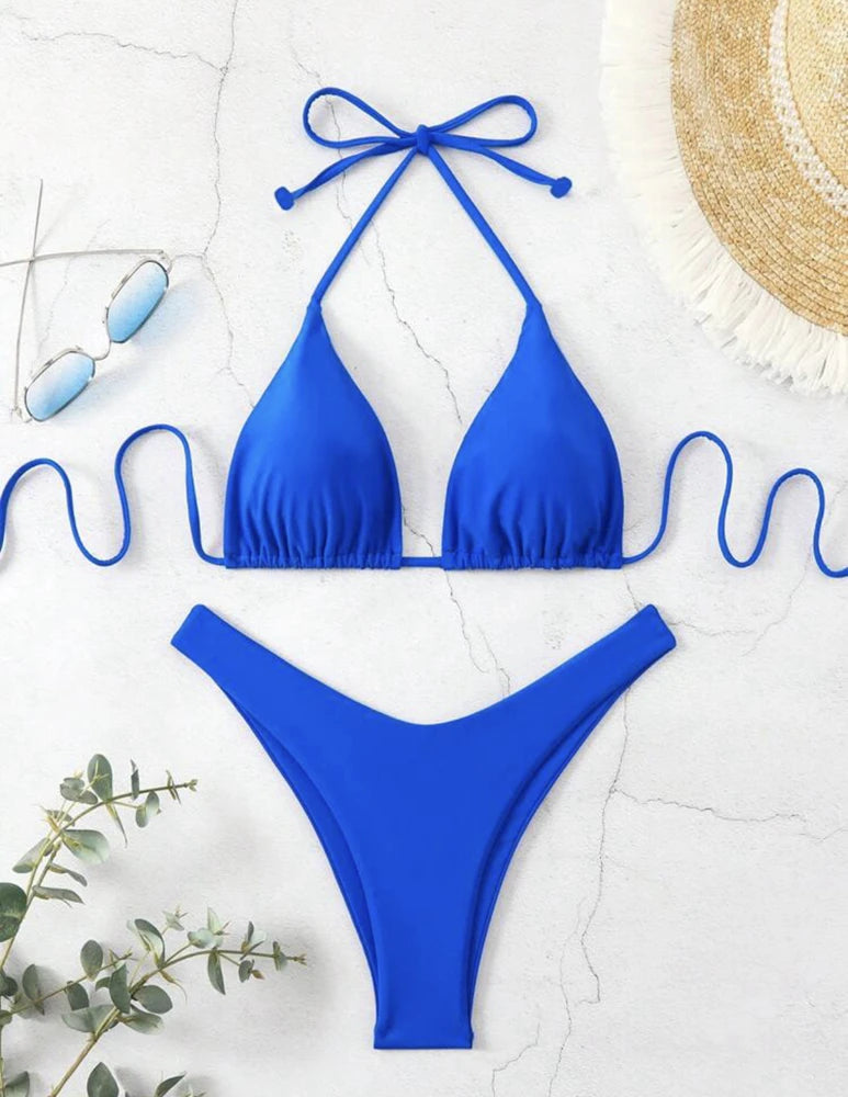 Womens Halter Thong Bikini - Sexy Lace-Up Brazilian Swimsuit in WhiteBlackCoffee - ZOOMNSTORE