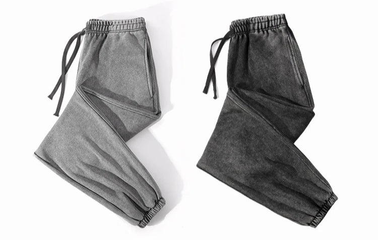 350g Water-Washed Distressed Loose Fit Casual Sweatpants with Ankle Ties - Retro American Style for Autumn/Spring