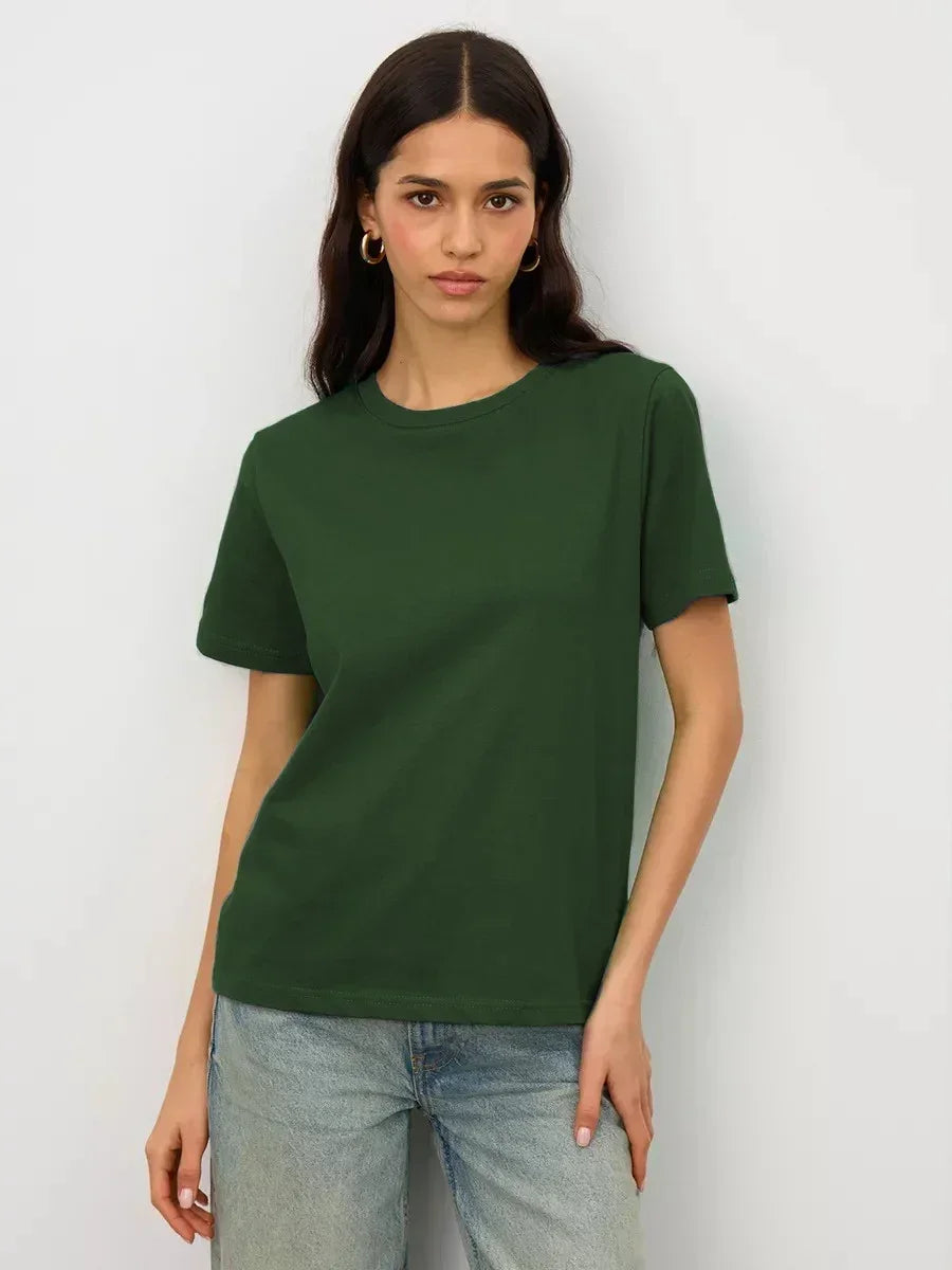 Cotton Summer Womens T-Shirt - Short Sleeve Loose Basic Top - ZOOMNSTORE