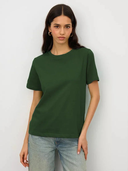 Cotton Summer Womens T-Shirt - Short Sleeve Loose Basic Top - ZOOMNSTORE