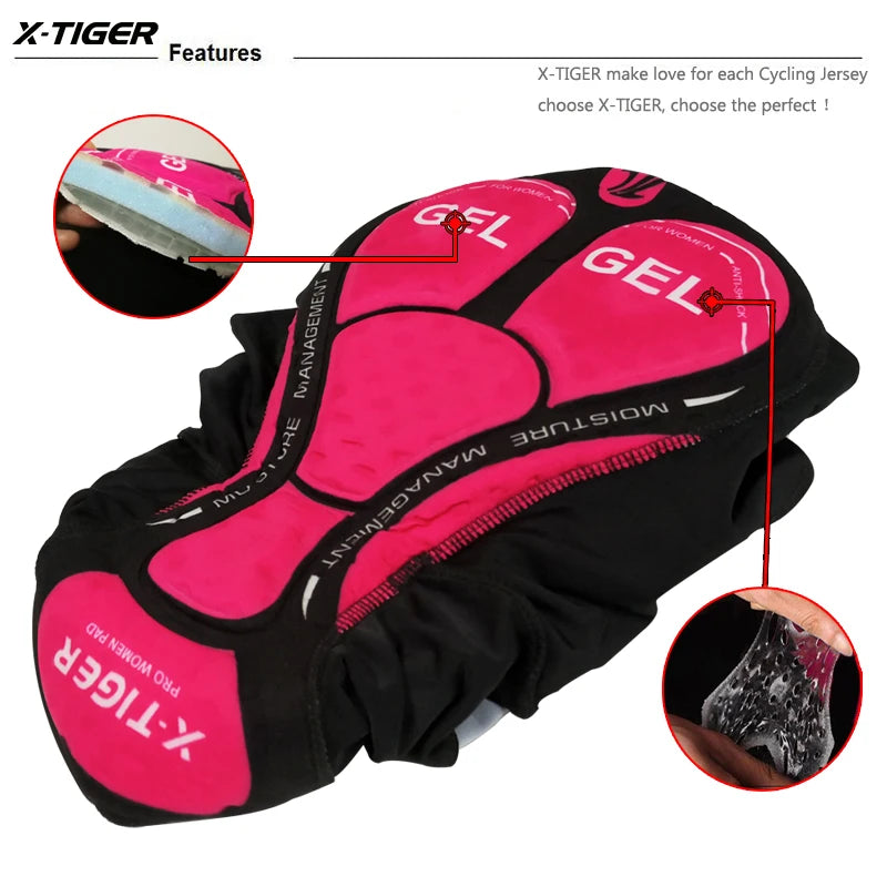 X-TIGER Women Cycling Pants MTB Bike Cycling Trousers Anti-sweat Anti-shock 5D Anti-Slip Padded Gel Racing Bicycle Sport Pants