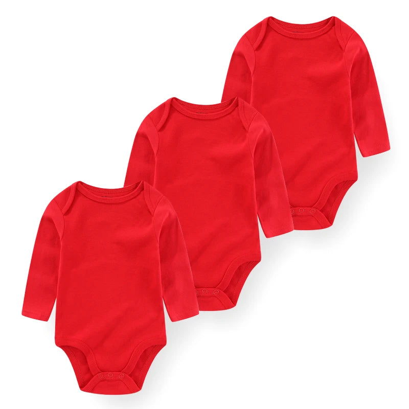 Baby Bodysuit Cotton - Newborn Onesies 3 Pcs Long Sleeve Soft Infant Bodysuits