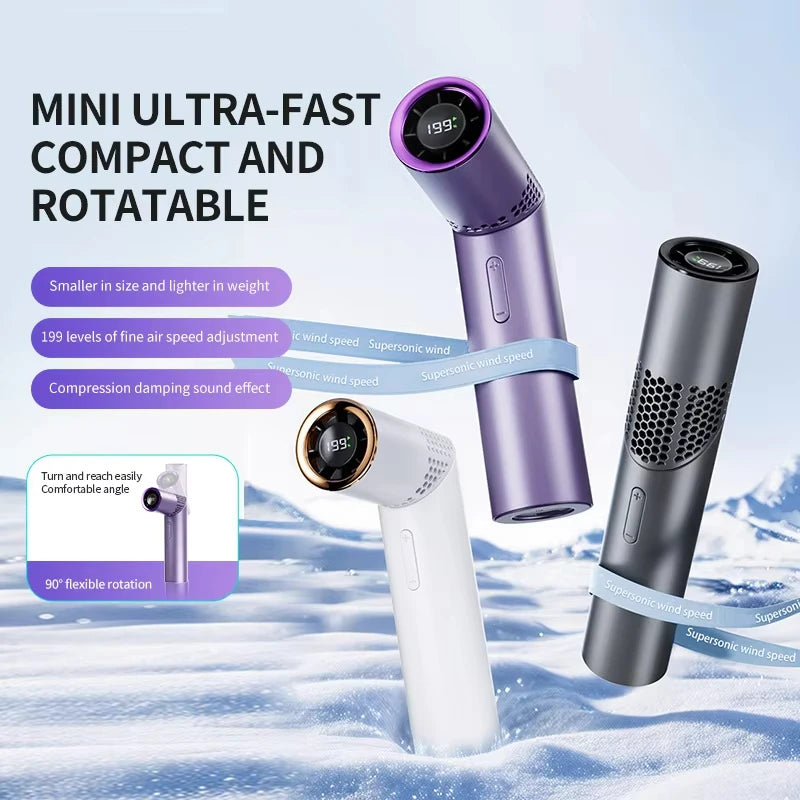 GF06 Lipstick Style Handheld Fan 199 Speeds, 3000mAh Rechargeable Portable Mini Turbo Fan, 90° Foldable Desktop/Neck Fan