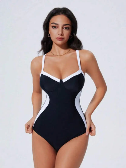 Womens Floral Print One-Piece Swimsuit With Cutout Back And Straps