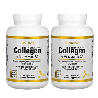 Hydrolyzed Collagen Peptides + Vitamin C, Types I & III Support Healthy Hair, Skin, Nails, Joints & Bones Boosts Immunity