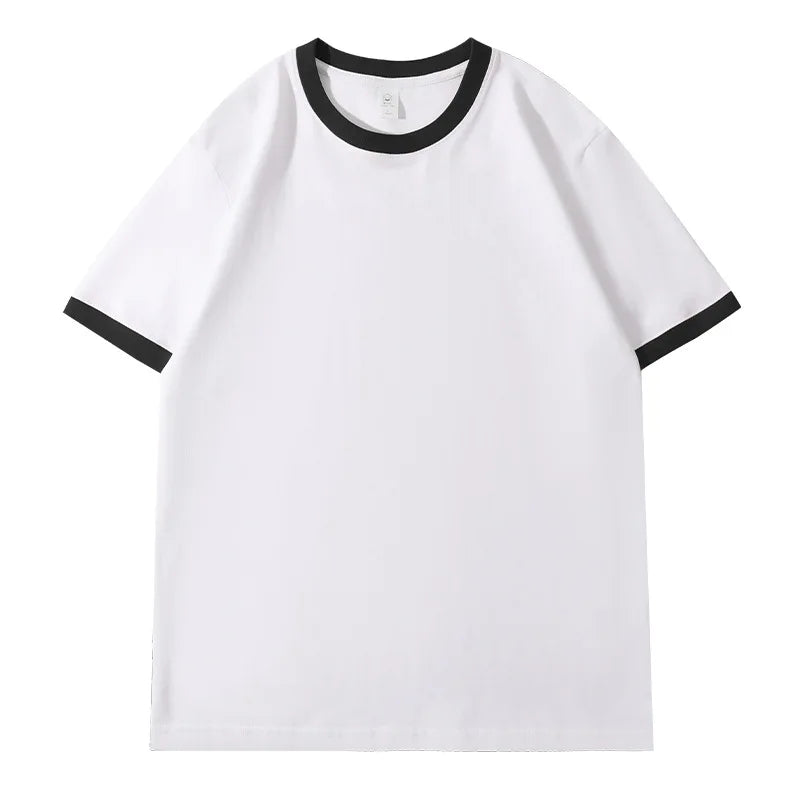 210G Heavy Cotton Men's T-shirt Edge-bumping O-Neck Short-sleeved Man T shirt Contrasting Color Splicing Men T-shirt Tops Tees