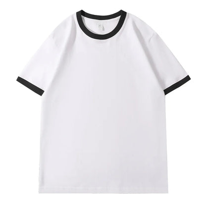 210G Heavy Cotton Men's T-shirt Edge-bumping O-Neck Short-sleeved Man T shirt Contrasting Color Splicing Men T-shirt Tops Tees